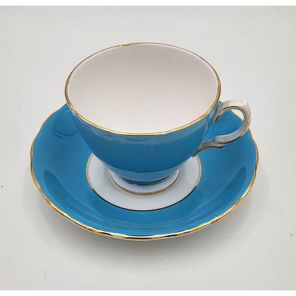 1960s Colclough Ballet Harlequin Blue Bone China Teacup Saucer Set Ridgway - Picture 1 of 16